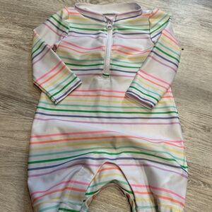 GAP White Rainbow Stripe Zip One-Piece Bodysuit